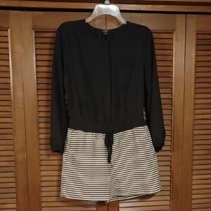 LOFT Black Top with Cream Striped Shorts Romper